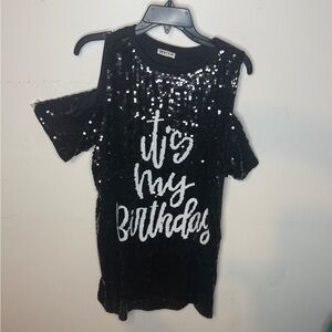 Black Sequin 'It's My Birthday' womens Top